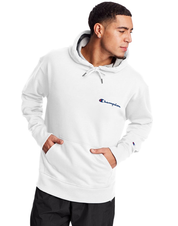 Champion Powerblend Fleece Script Logo Hoodie Heren - Wit - Belgie 0318KQSZH